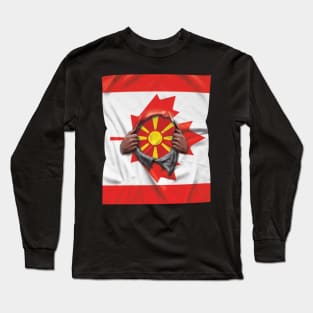 Macedonia Flag Canadian Flag Ripped - Gift for Macedonian From Macedonia Long Sleeve T-Shirt